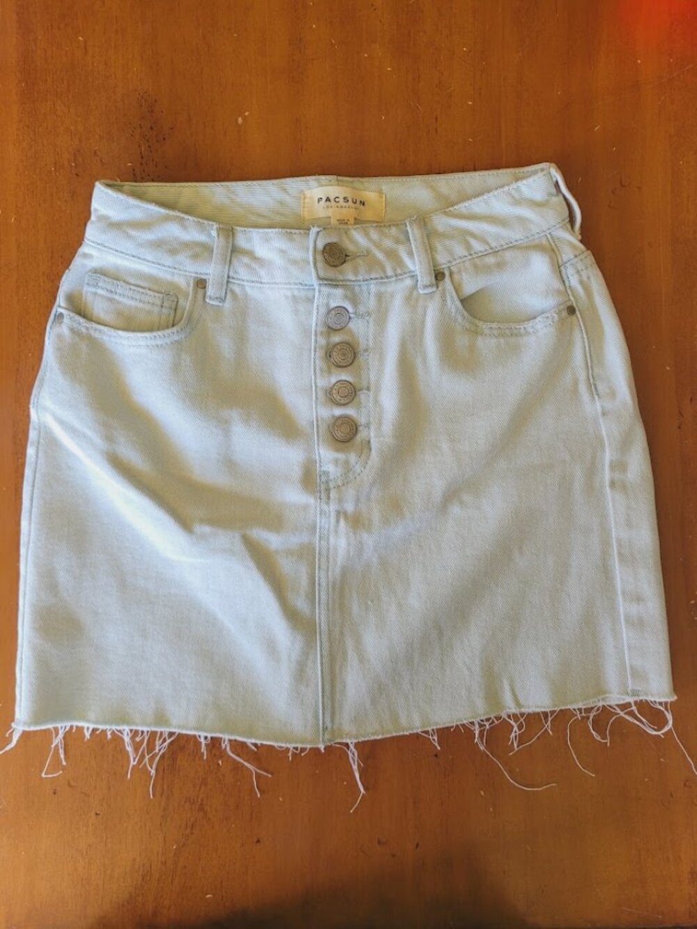 PacSun Bleached Denim Mini Skirt Size 25 XS High Rise Frayed Button Front